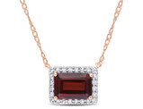 1.25 Carat (ctw) Octagon Garnet Pendant Necklace in 10K Rose Gold with Chain and Diamonds